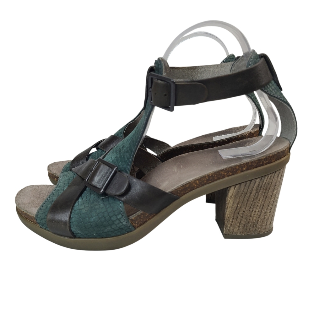Dansko Dominique Green & Black Strappy Leather Heeled Sandals Size 40/9